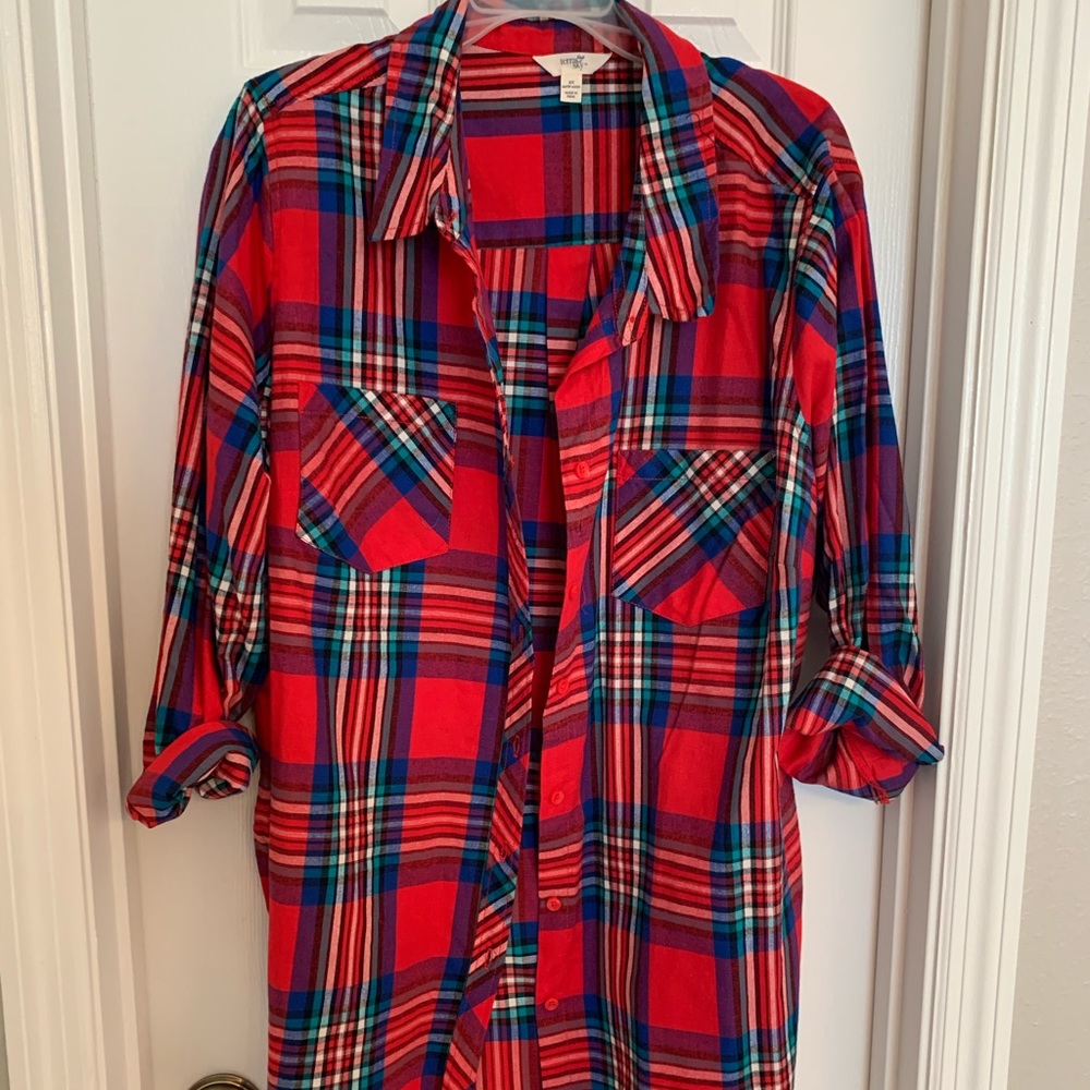 Flannel print top.